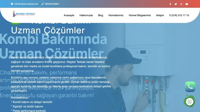 recber-tesisat.com.tr ana sayfa açılış ekranı